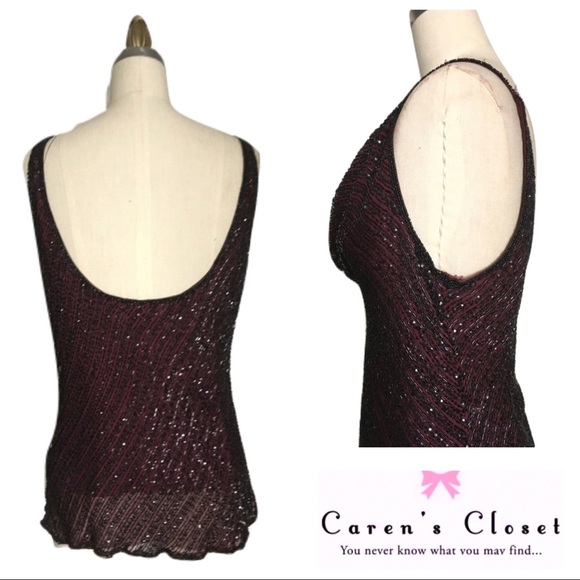 Vintage Steinway Silk Burgundy Crystal Beaded Top - Picture 2 of 3